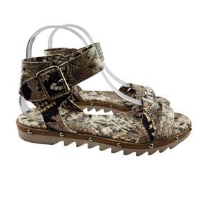 AGL Animal Print Gladiator Sandals Womens 7 37 Studded Designer Mob Wife Brown
